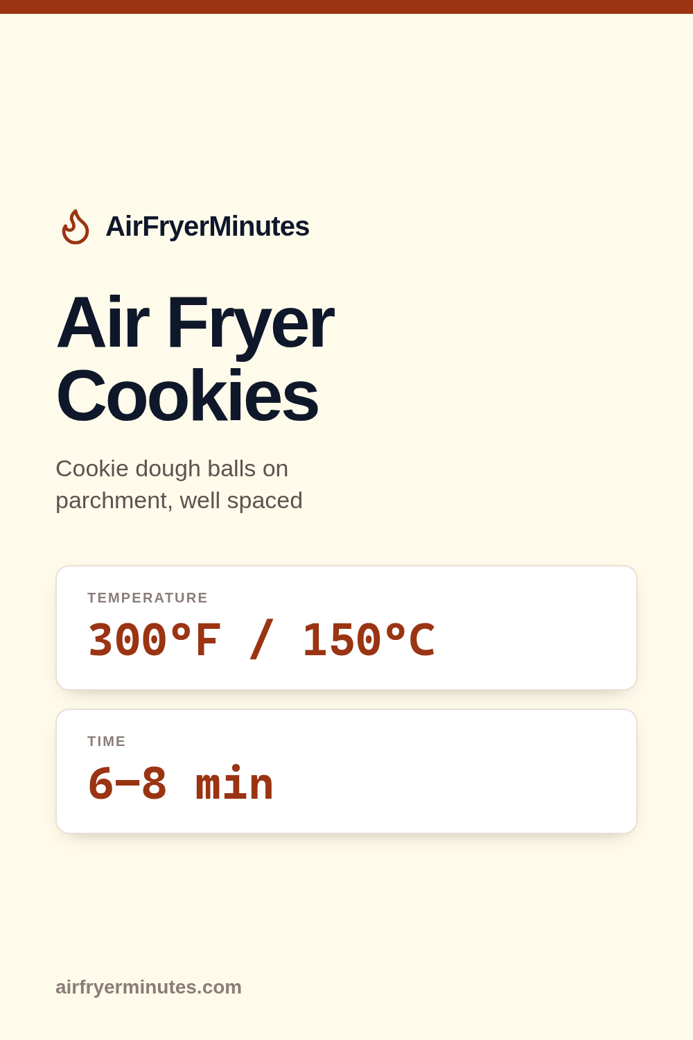 Air fryer cookies: 6-8 minutes at 300F