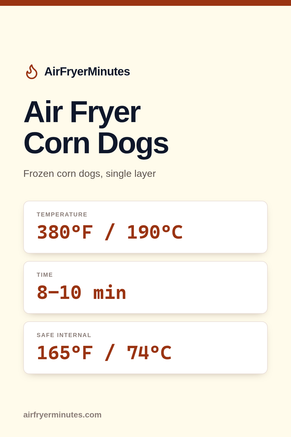 Air fryer corn dogs: 8-10 minutes at 380F