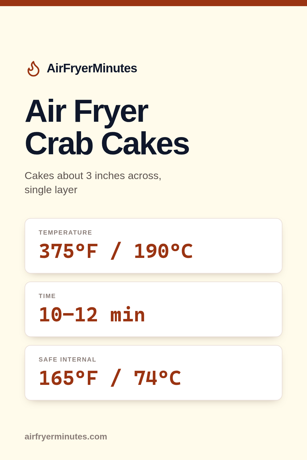 Air fryer crab cakes: 10-12 minutes at 375F