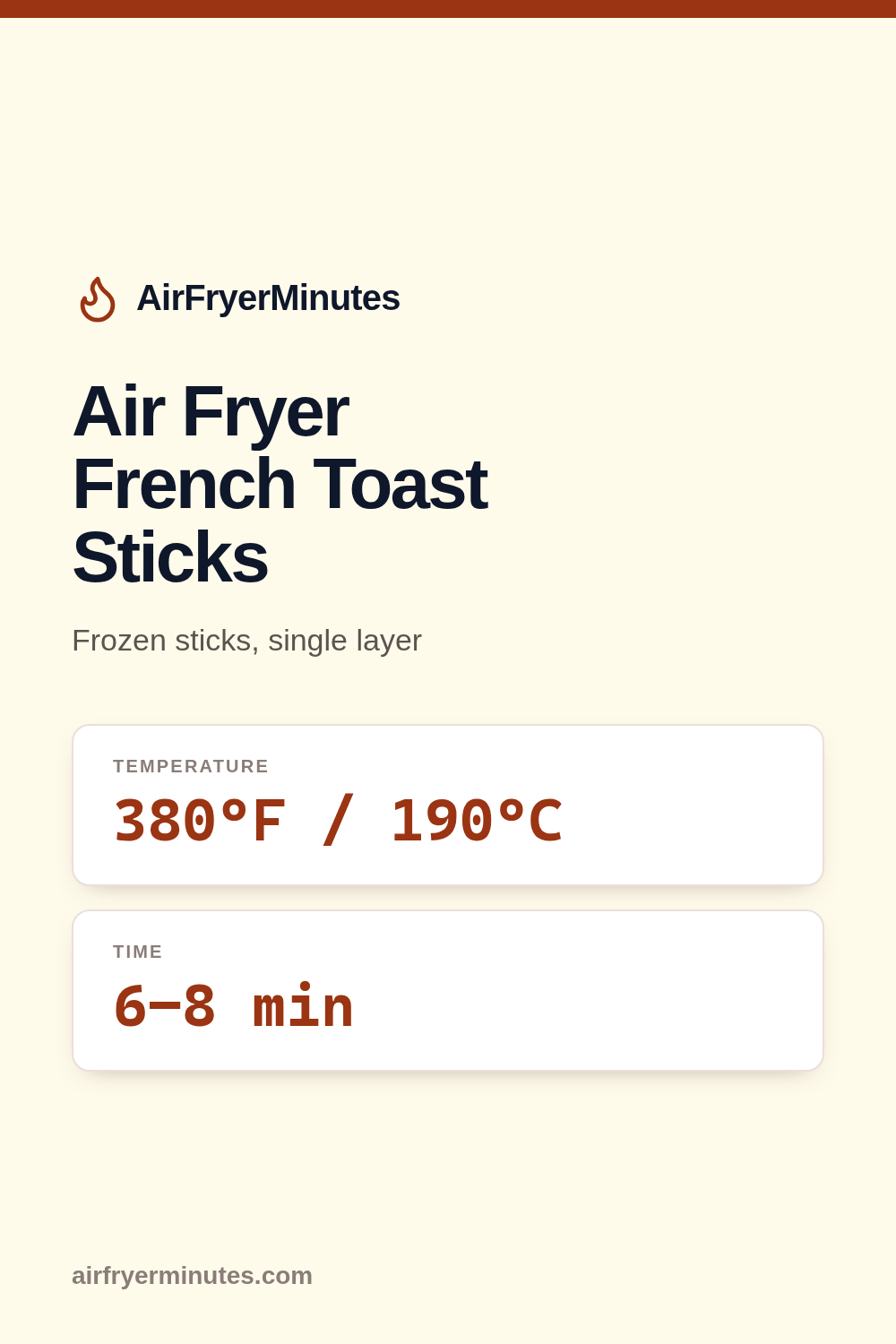 Air fryer french toast sticks: 6-8 minutes at 380F