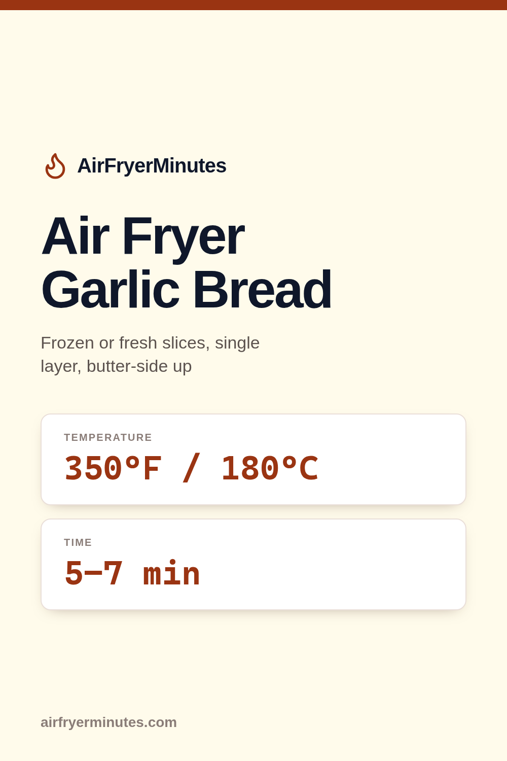 Air fryer garlic bread: 5-7 minutes at 350F