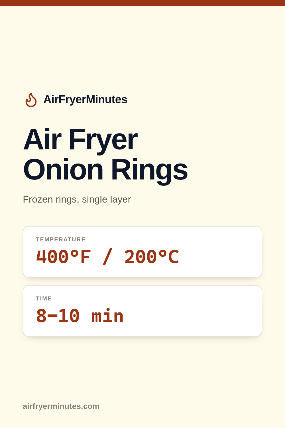 Air fryer onion rings: 8-10 minutes at 400F