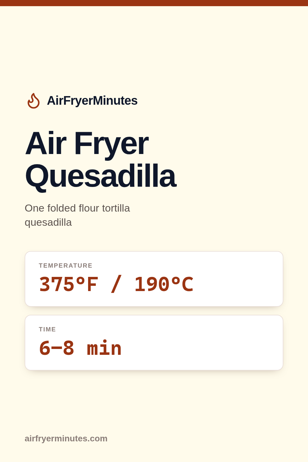 Air fryer quesadilla: 6-8 minutes at 375F