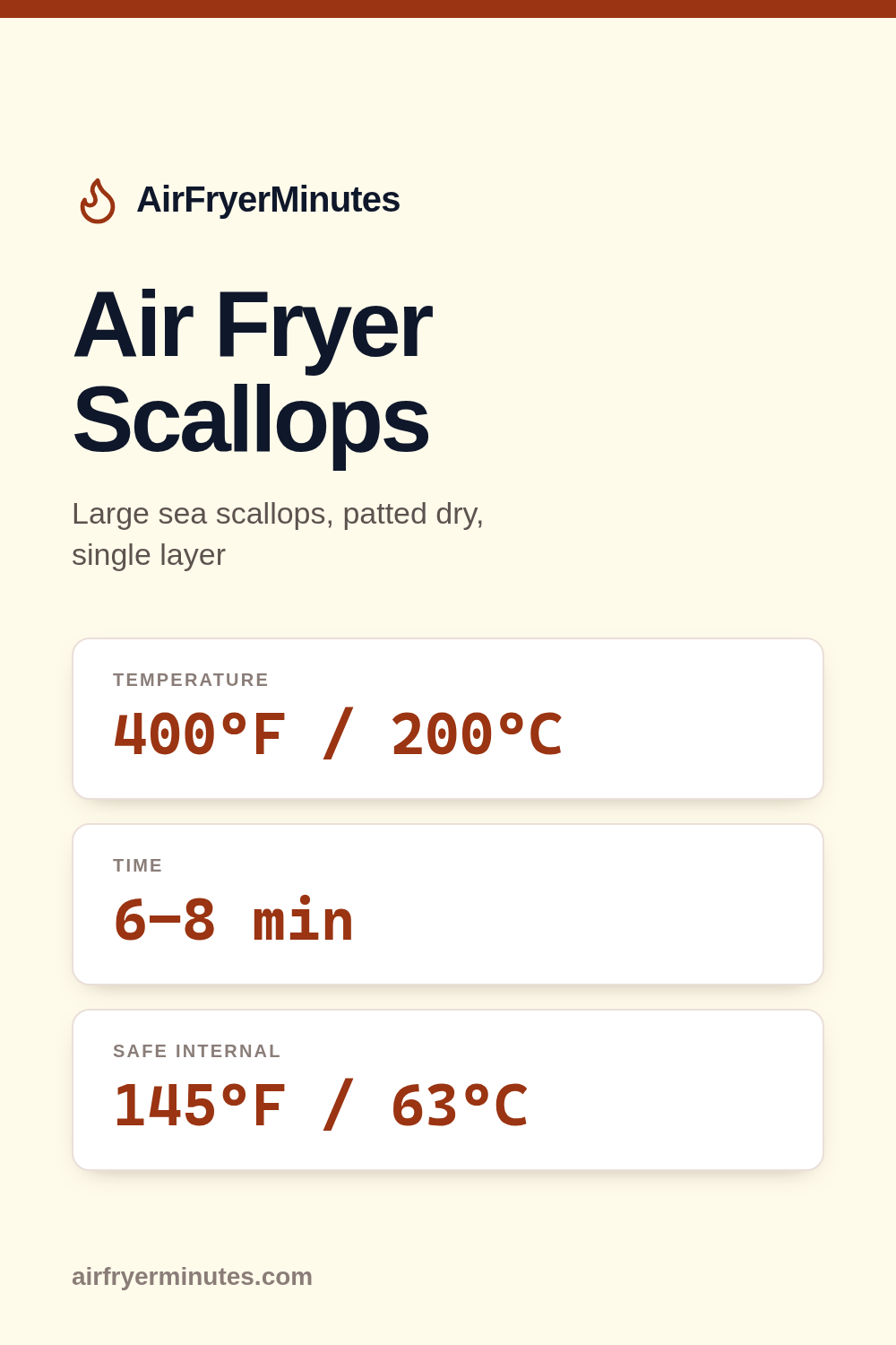 Air fryer scallops: 6-8 minutes at 400F