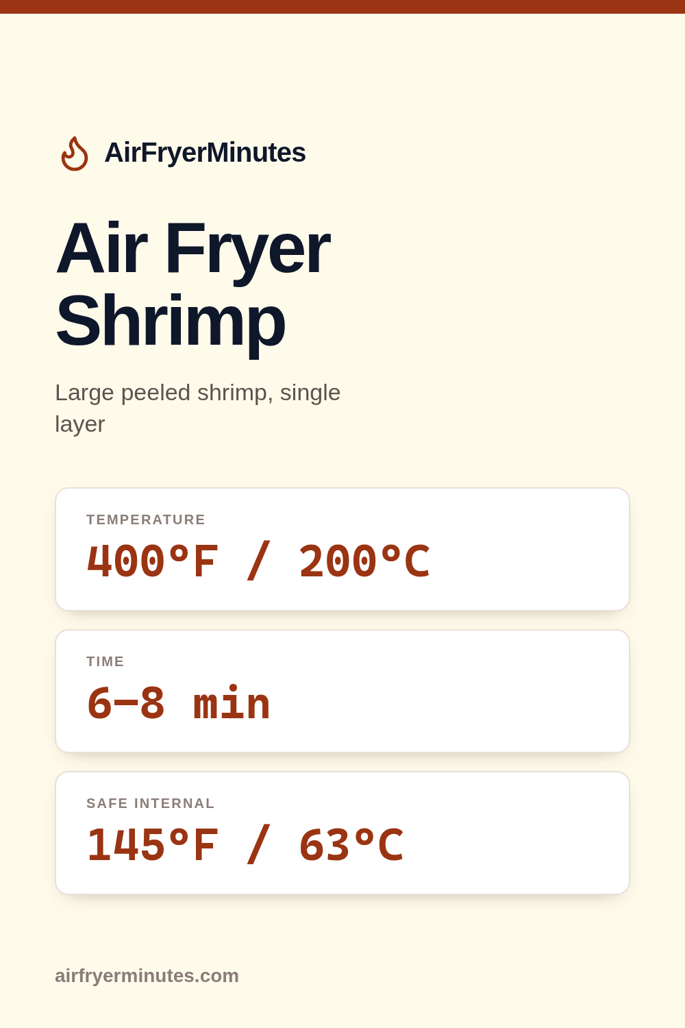 Air fryer shrimp: 6-8 minutes at 400F