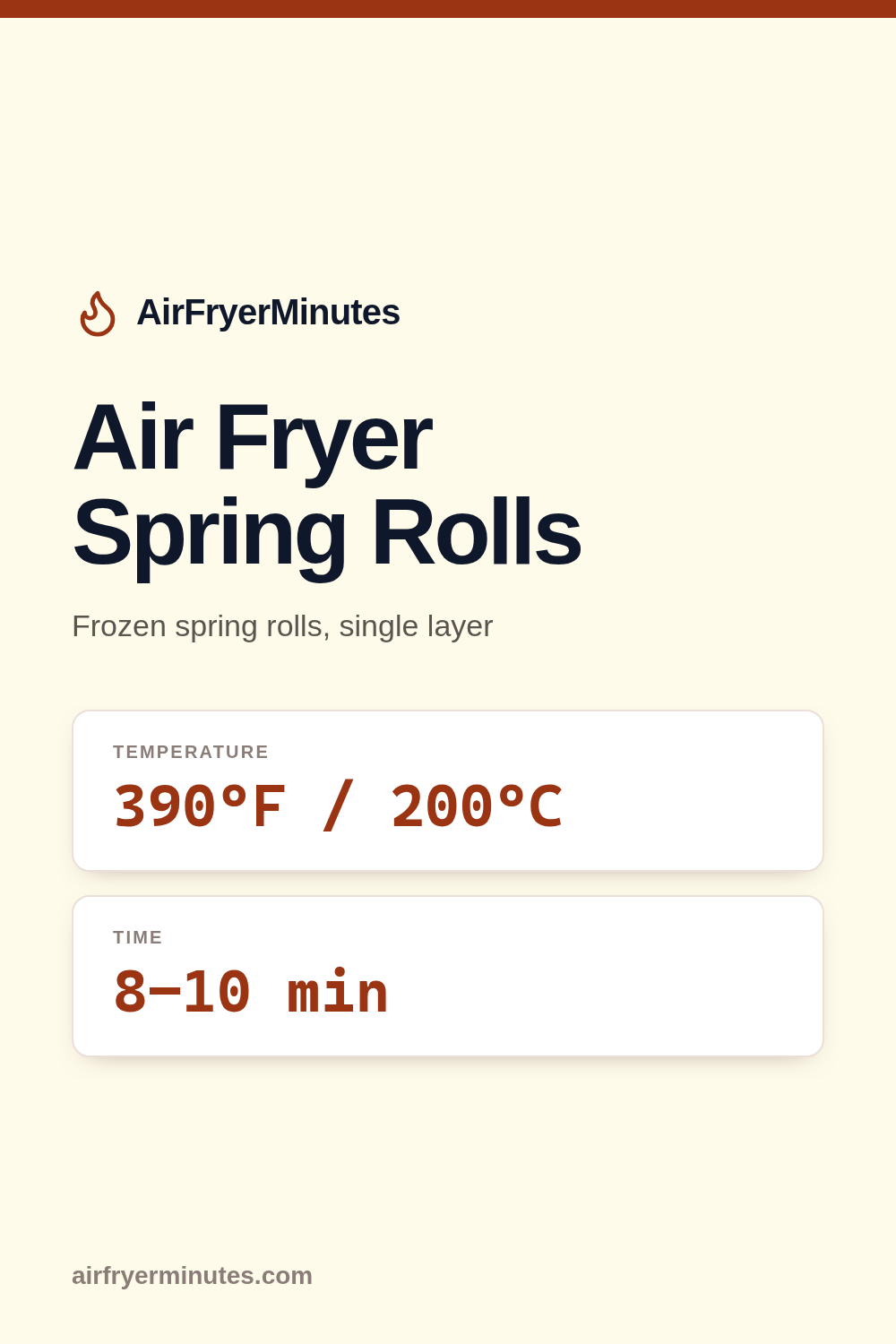 Air fryer spring rolls: 8-10 minutes at 390F