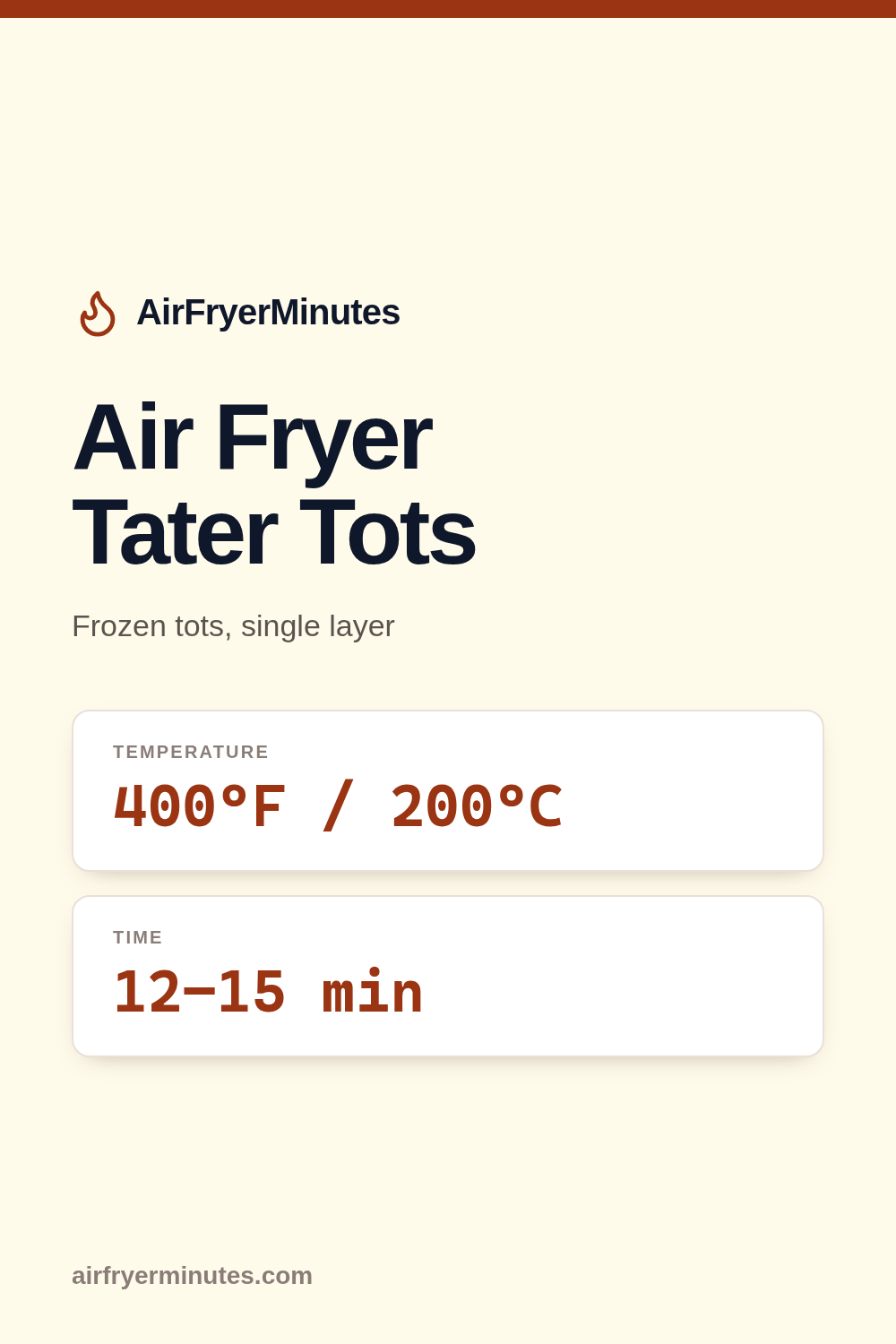 Air fryer tater tots: 12-15 minutes at 400F